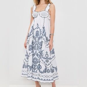 Alemais Hazel Smocked Embroidery Midi Dress